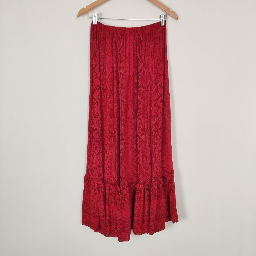 Women's Skirt Sz S Snakeskin Red Black A Line Tiered Whimsical Hippie Lagenlook